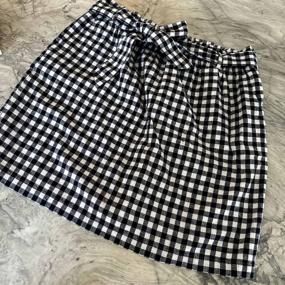 J. Crew navy blue and White Gingham Tie-Waist Skirt